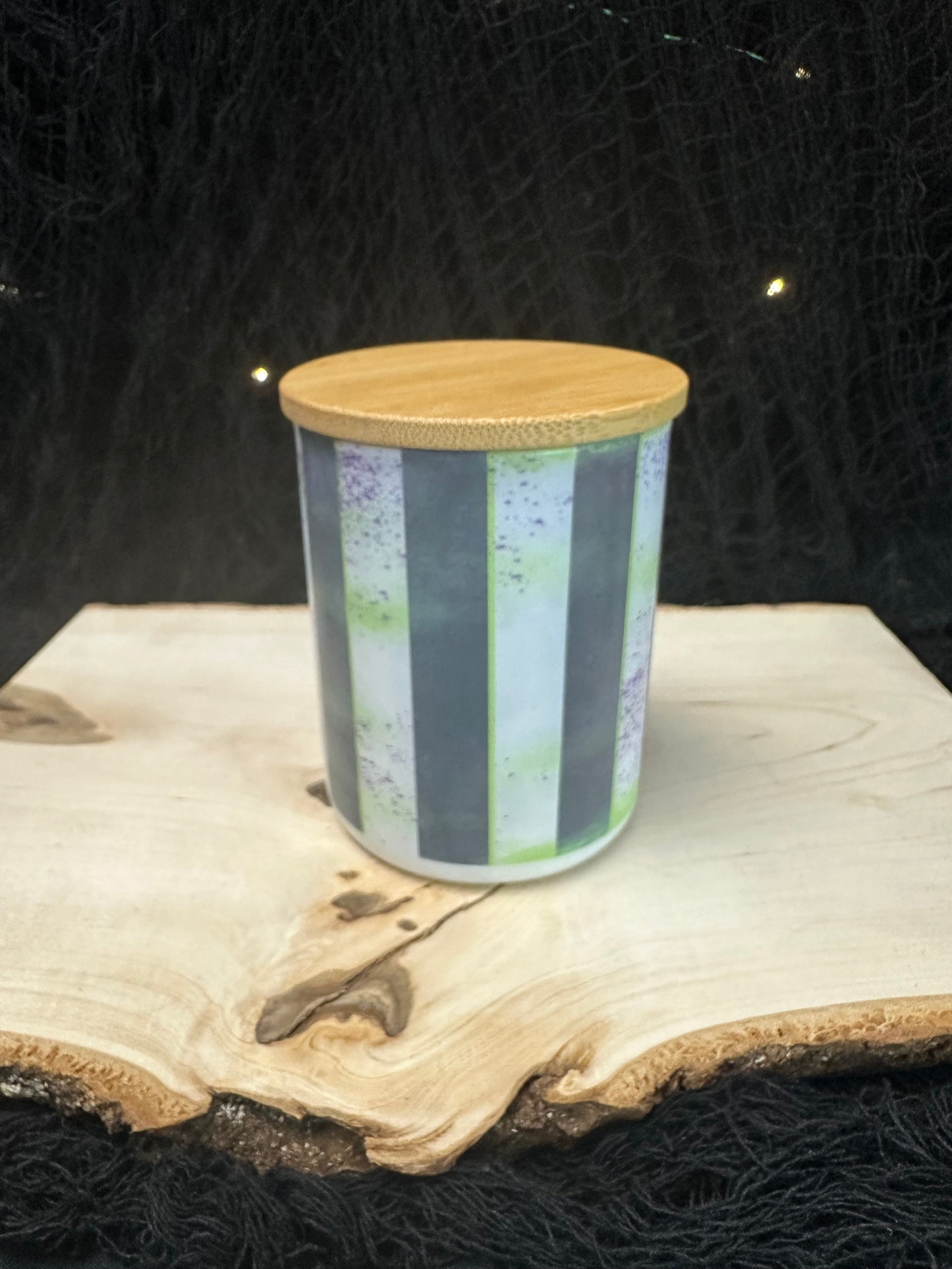 Beetlejuice Inspired 10 oz sublimated glass Jar with organic soy container candle and lid