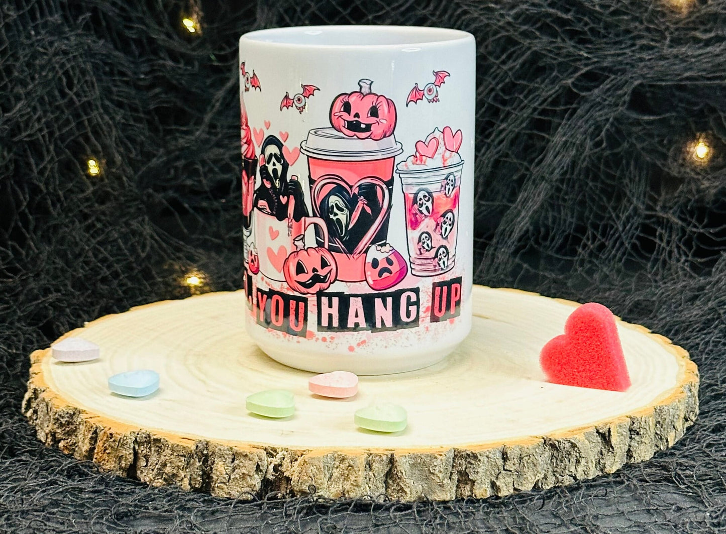 Valentines Day Spooky Mug, White Glossy Ceramic 15 oz, Anti Valentines Day, Single friend gift, Funny Halloween, Gifts for her, Creepy Goth