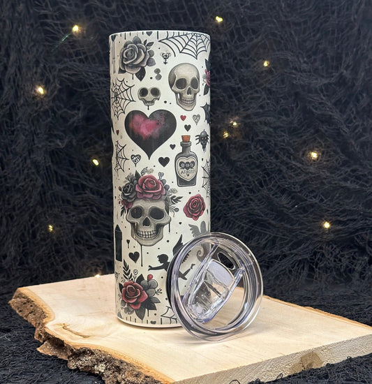 Valentines Day Spooky Tumbler, 20oz Skinny Tumbler, Goth Valentines Day, Single friend gift, Gifts for her, Creepy, Gothic