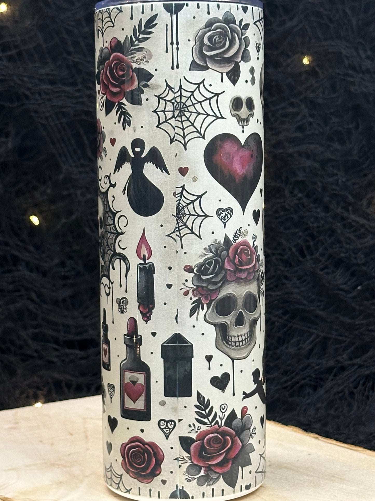 Valentines Day Spooky Tumbler, 20oz Skinny Tumbler, Goth Valentines Day, Single friend gift, Gifts for her, Creepy, Gothic